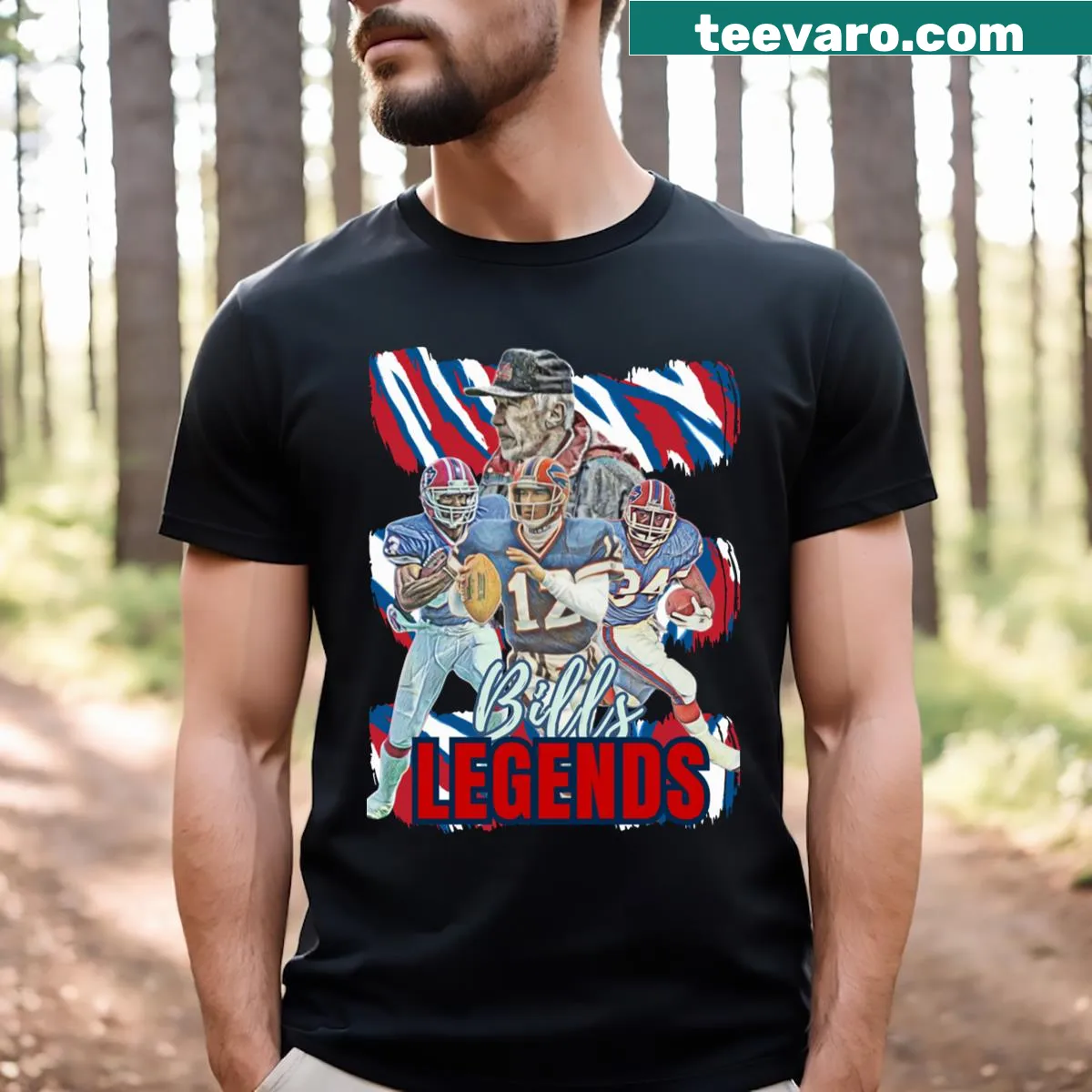 T-shirt featuring the phrase 'Buffalo Legends' in bold typography — on a men's t-shirt