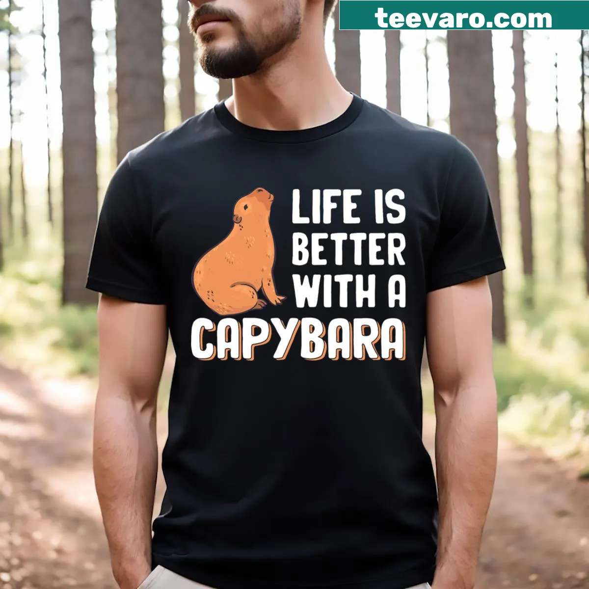 Retro capybara graphic T-shirt with humorous design — on a men's t-shirt