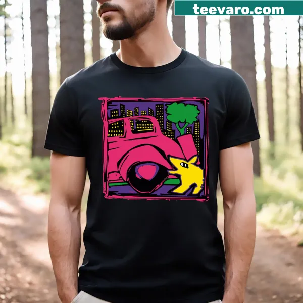 Active t-shirt featuring a playful car dog graphic