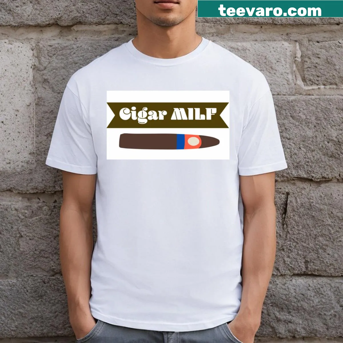 Funny t-shirt with 'Cigar Milf' text and graphic — on a men's t-shirt