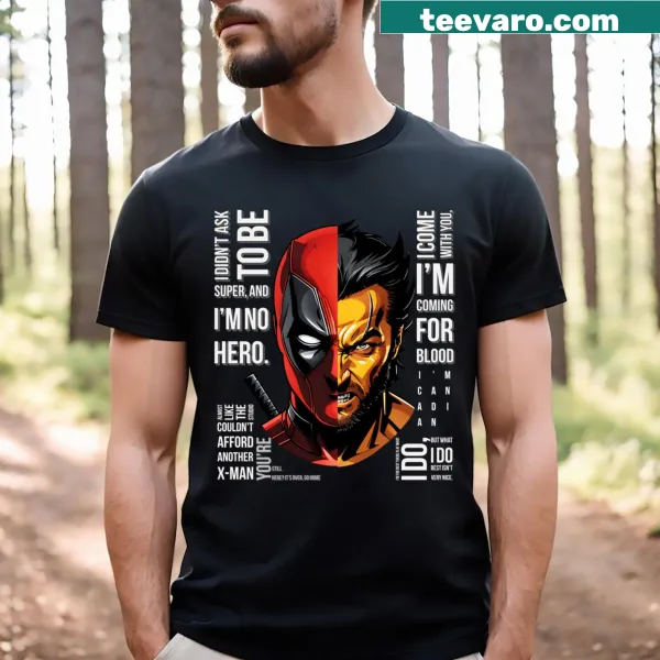 Illustrative cat superhero graphic on white T-shirt.