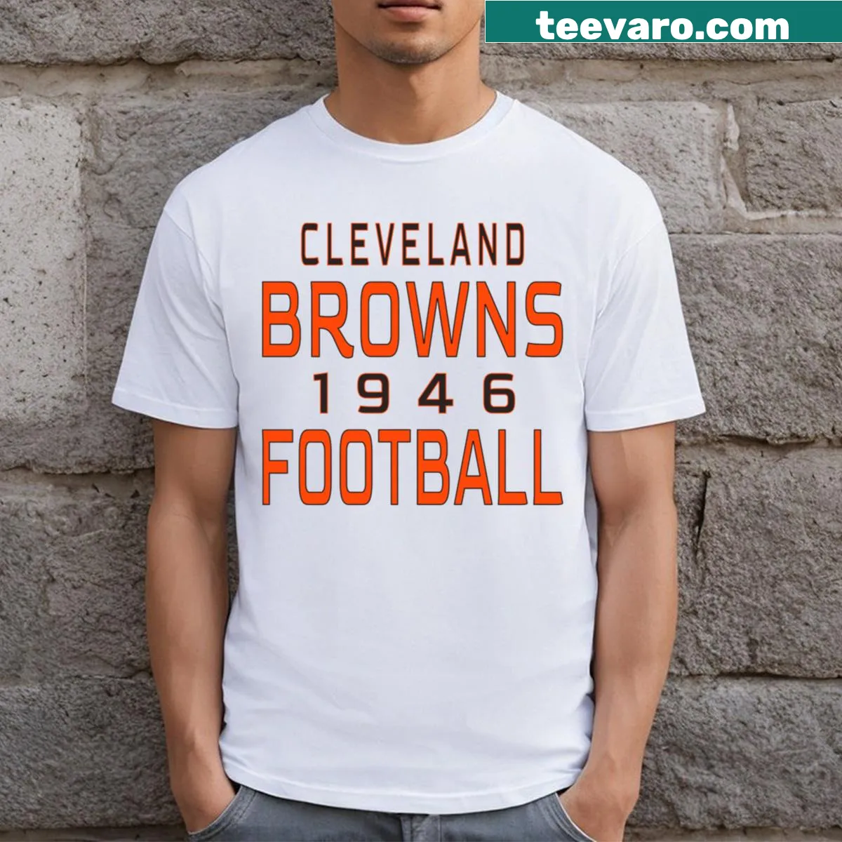 Cleveland Browns Football T-shirt featuring 1946 — on a men's t-shirt