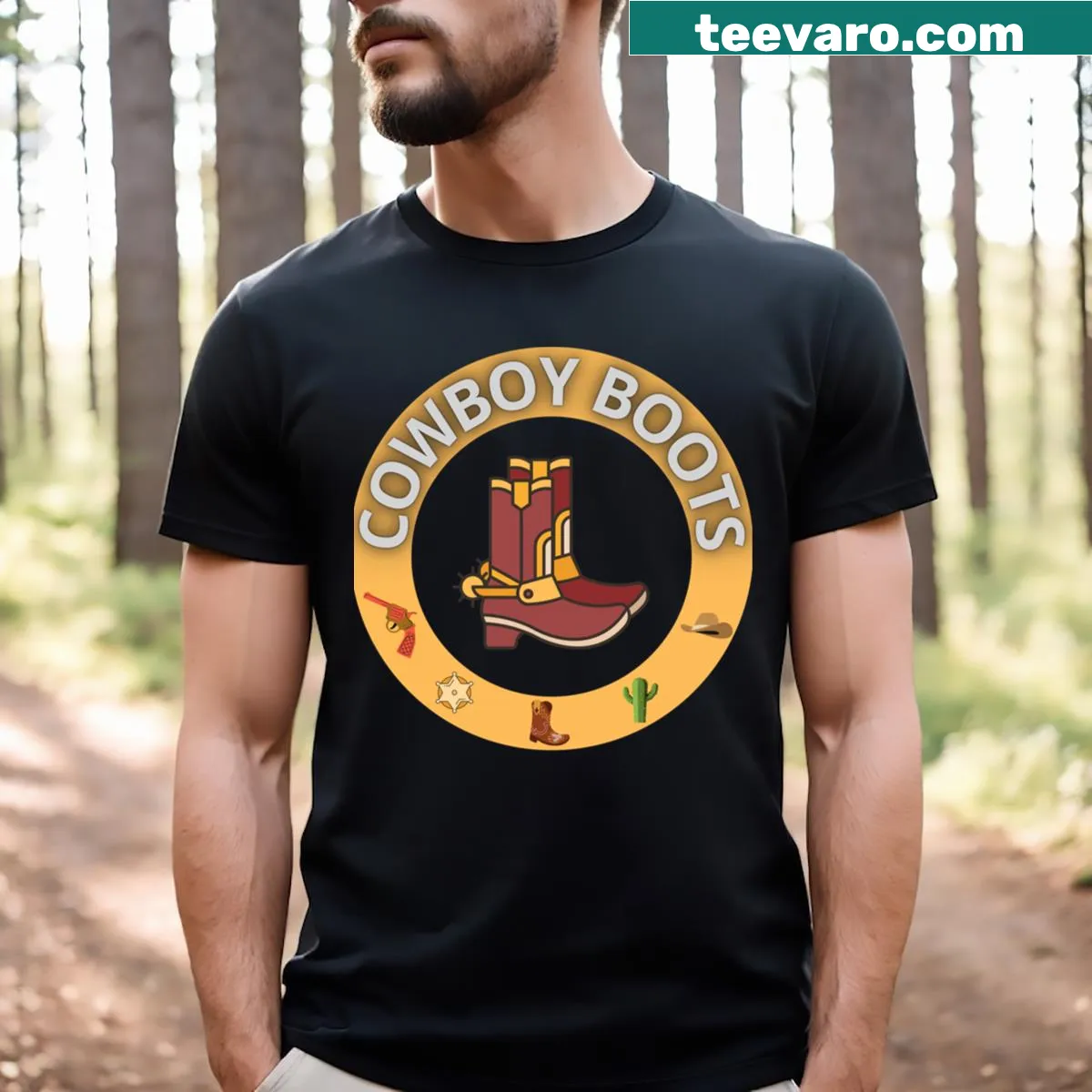 Cowboy boots graphic on a humorous T-shirt. — on a men's t-shirt