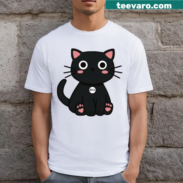 Cute T-shirt with an illustration of a black cat