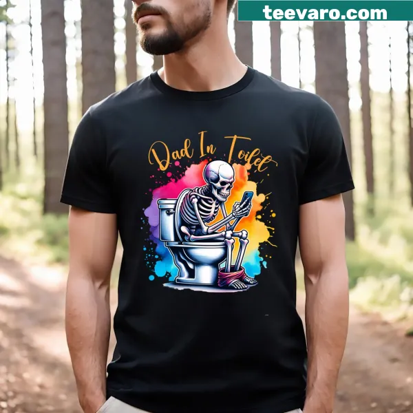 Funny T-shirt with a skeleton dad in toilet illustration