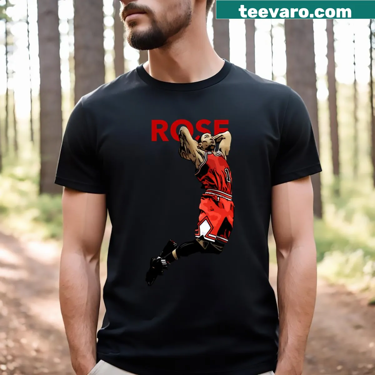Derrick Rose Essential T-shirt with his name featured prominently. — on a men's t-shirt