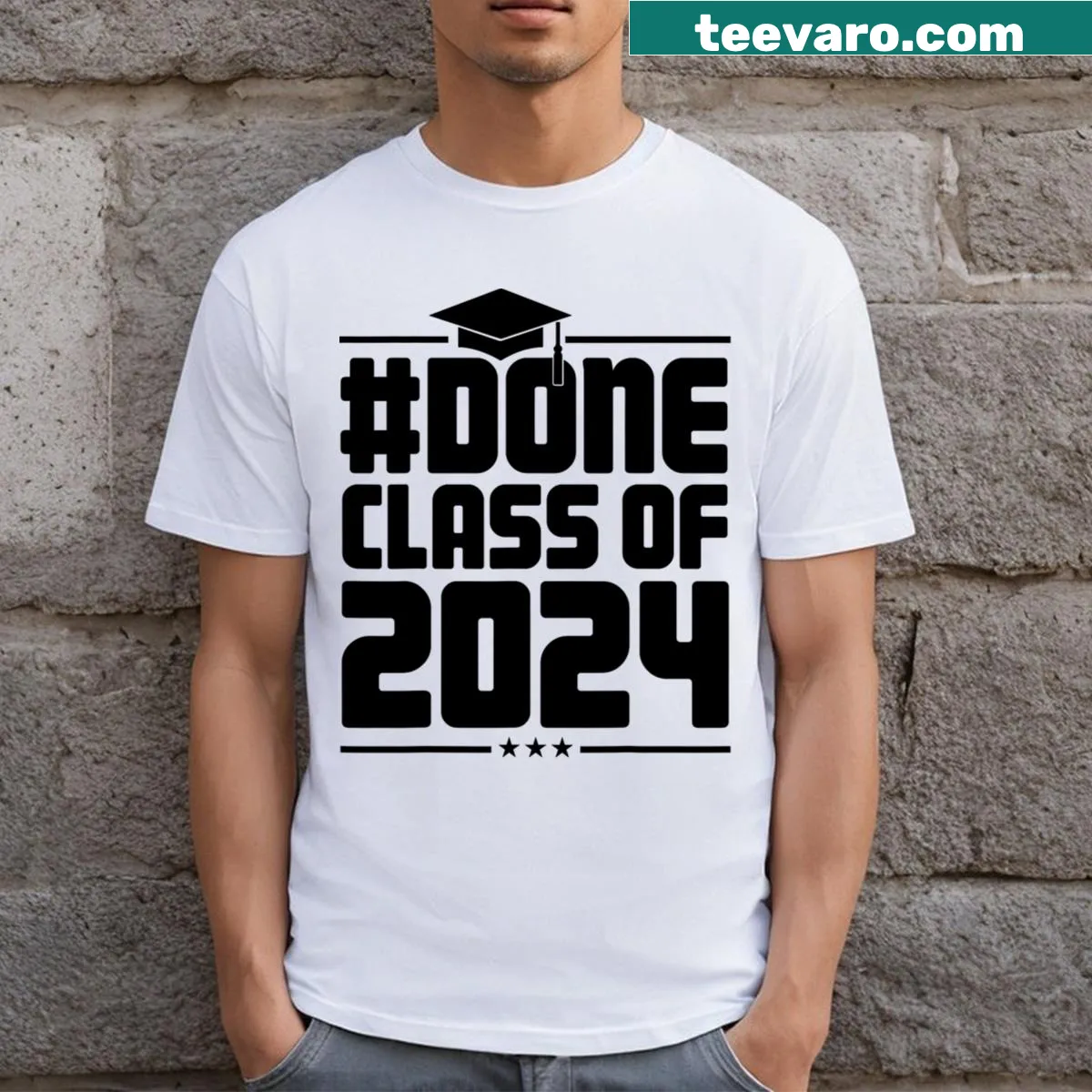 Graduation T-shirt for Class of 2024 featuring a bold design celebrating achievement. — on a men's t-shirt