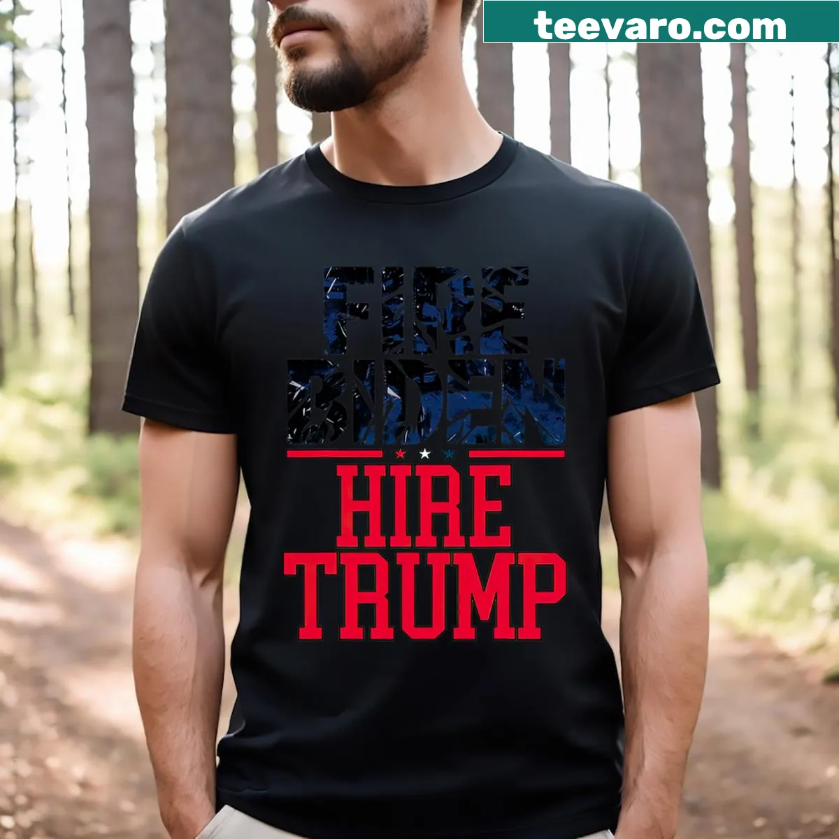 Political t-shirt with 'Fire Biden Hire Trump' slogan — on a men's t-shirt