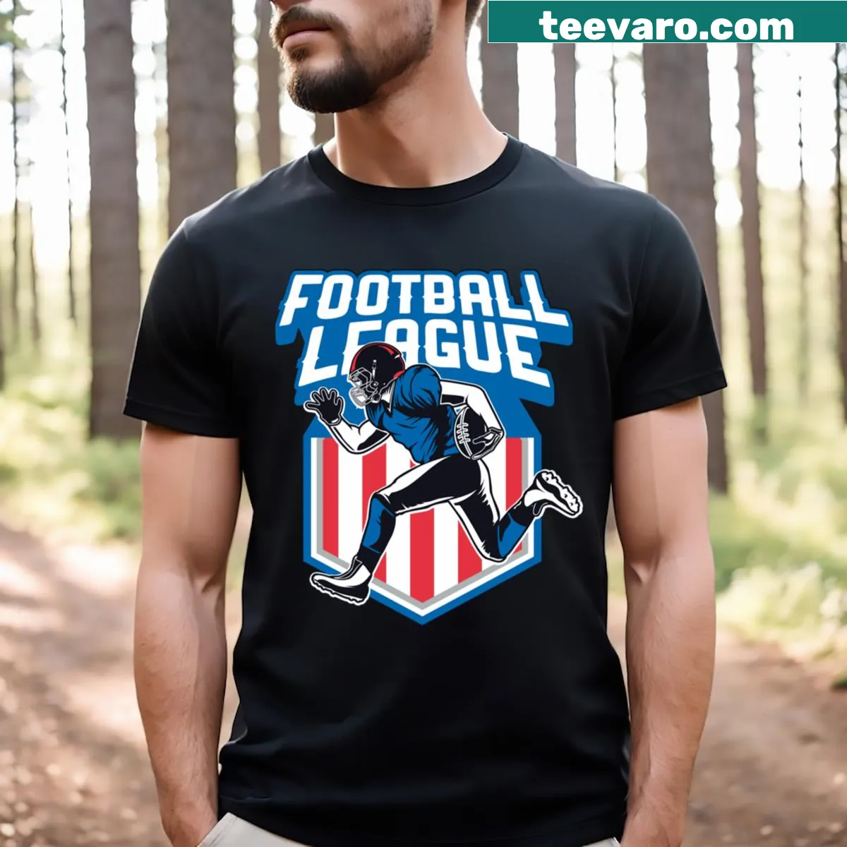 Football League themed t-shirt for sports fans — on a men's t-shirt