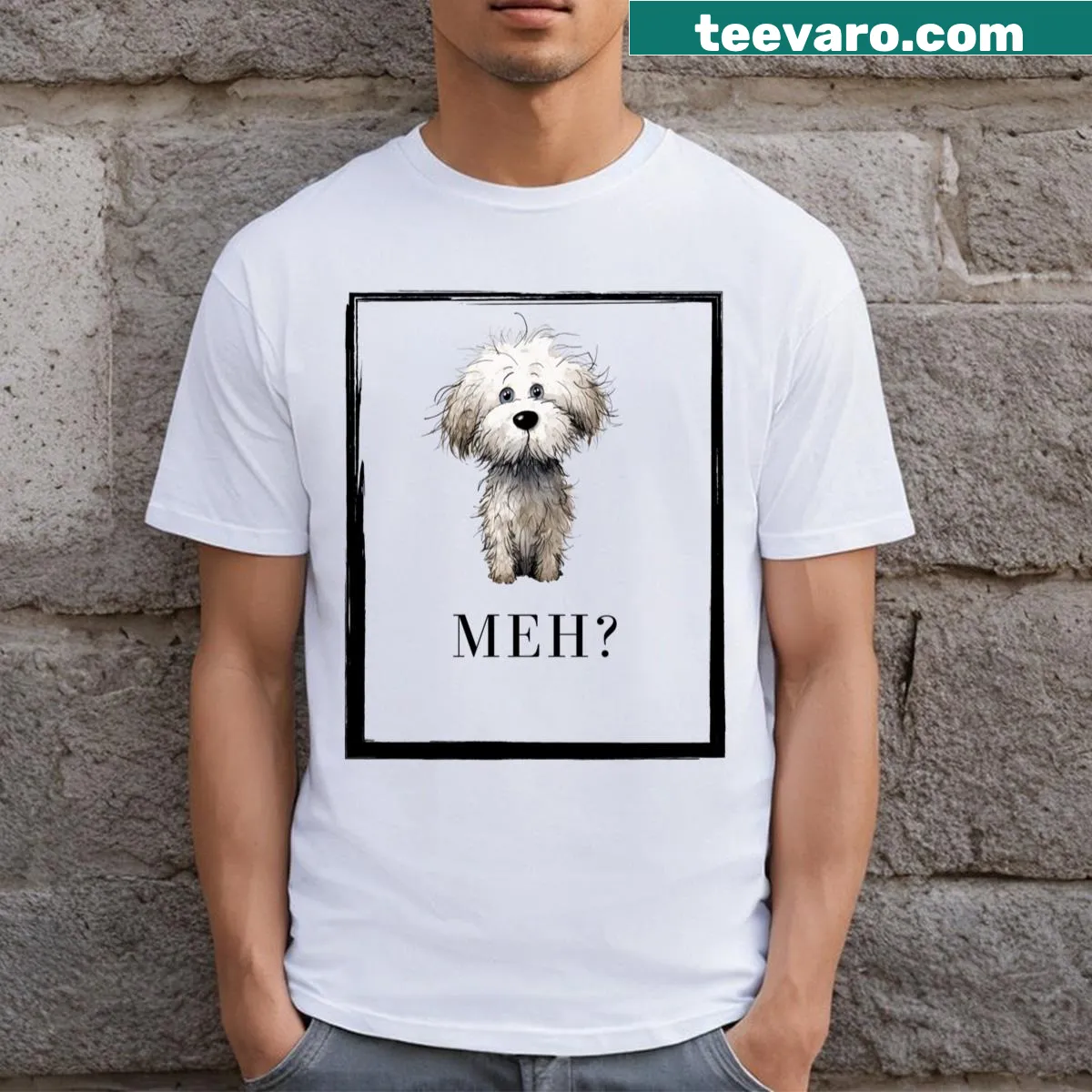 T-shirt with 'Feeling Meh!' text design for casual wear — on a men's t-shirt