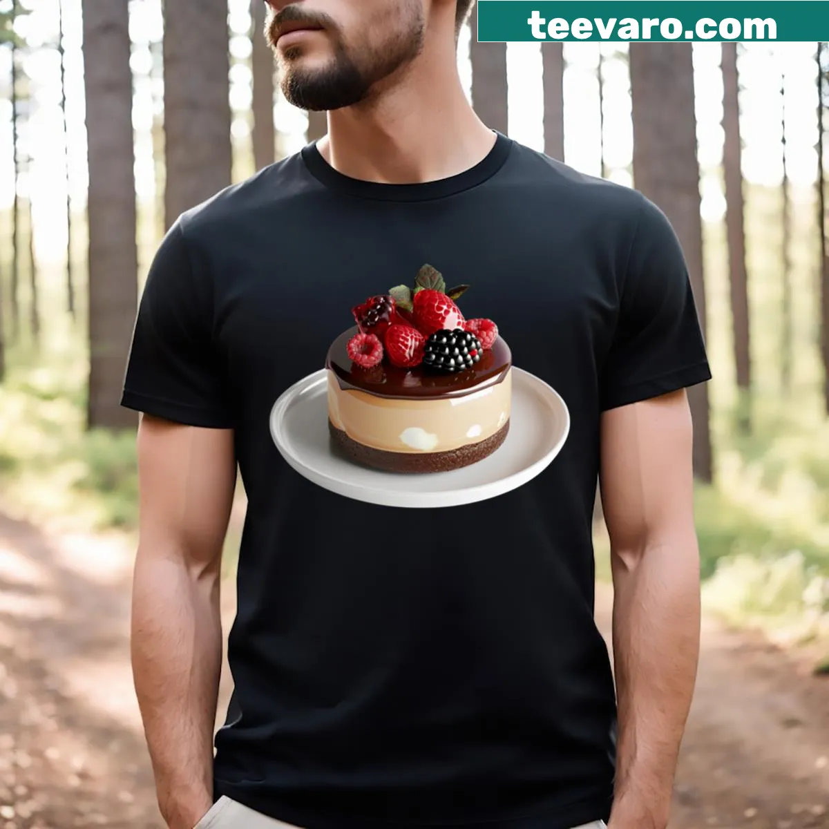 Illustrated T-shirt showcasing French chocolate desserts and treats. — on a men's t-shirt