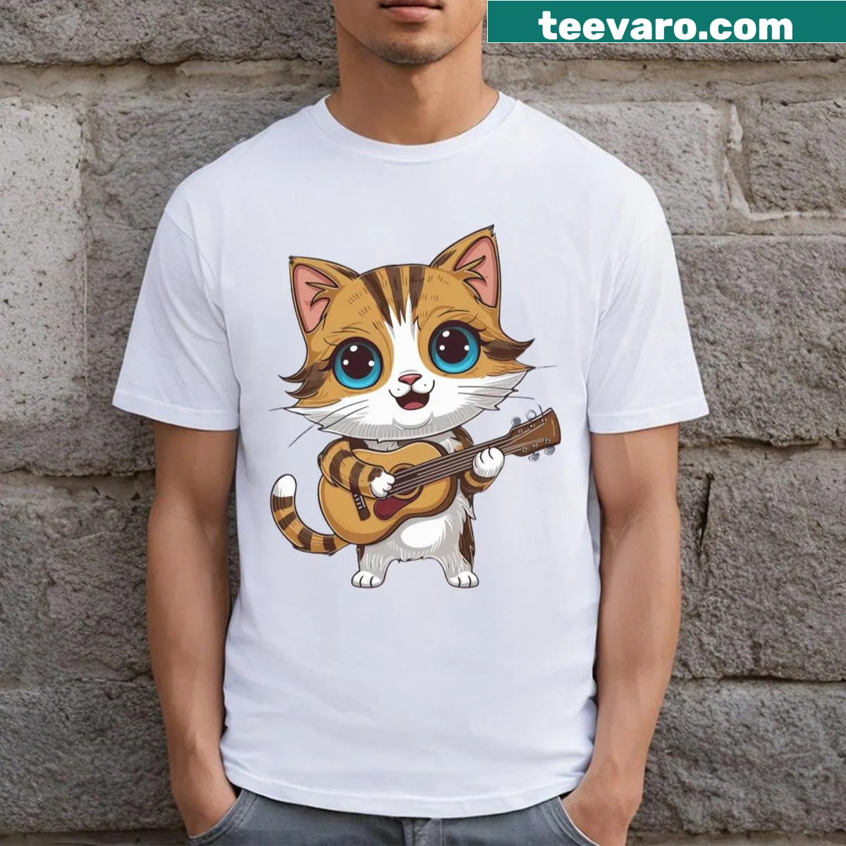 Cartoon graphic of a playful cat on a funny cat t-shirt — on a men's t-shirt