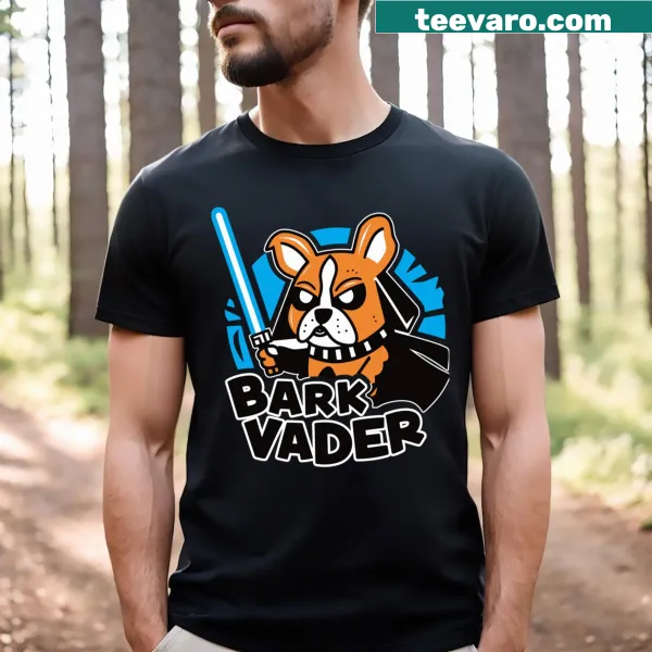 Illustration of a dog as Bark Vader holding a lightsaber