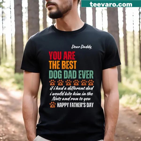 Playful t-shirt with a dog treats to dad quote