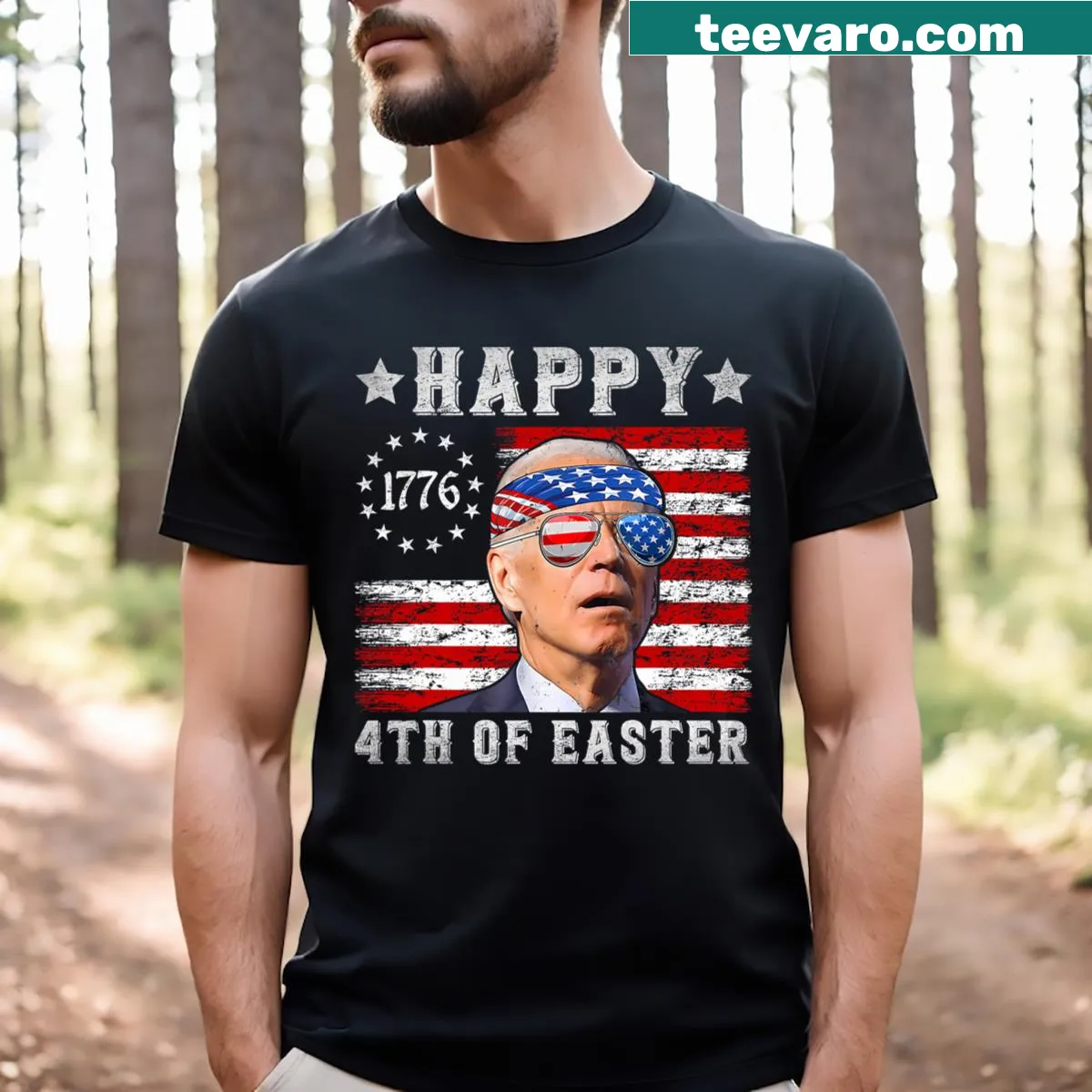 T-shirt with humorous design combining 4th of July and Easter themes — on a men's t-shirt
