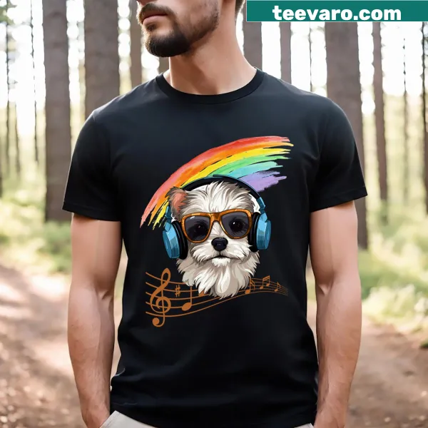T-shirt featuring a funny musical dog design for dog lovers