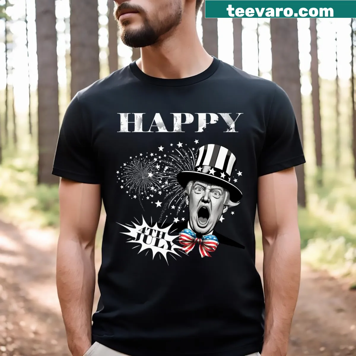 Humorous 4th of July Trump graphic on a T-shirt — on a men's t-shirt