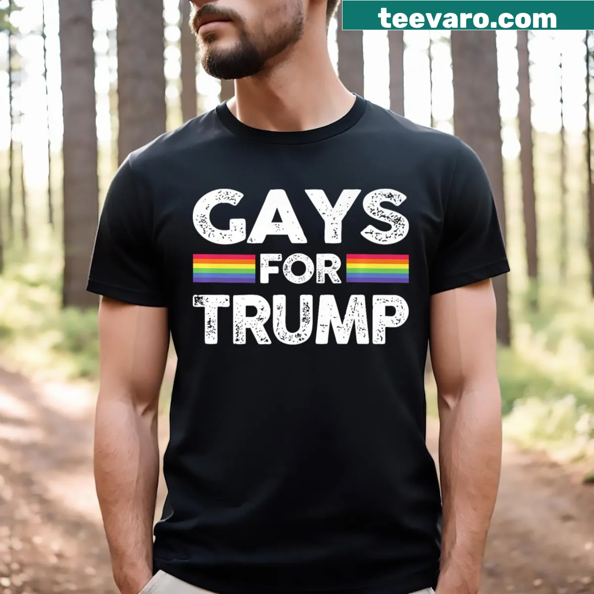 Patriotic Gays For Trump 2024 T-shirt featuring US flag — on a men's t-shirt