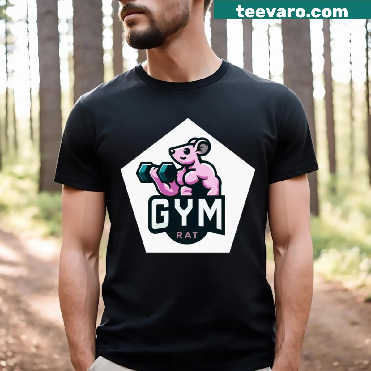 Motivational gym-themed T-shirt with gym rat slogan — on a men's t-shirt