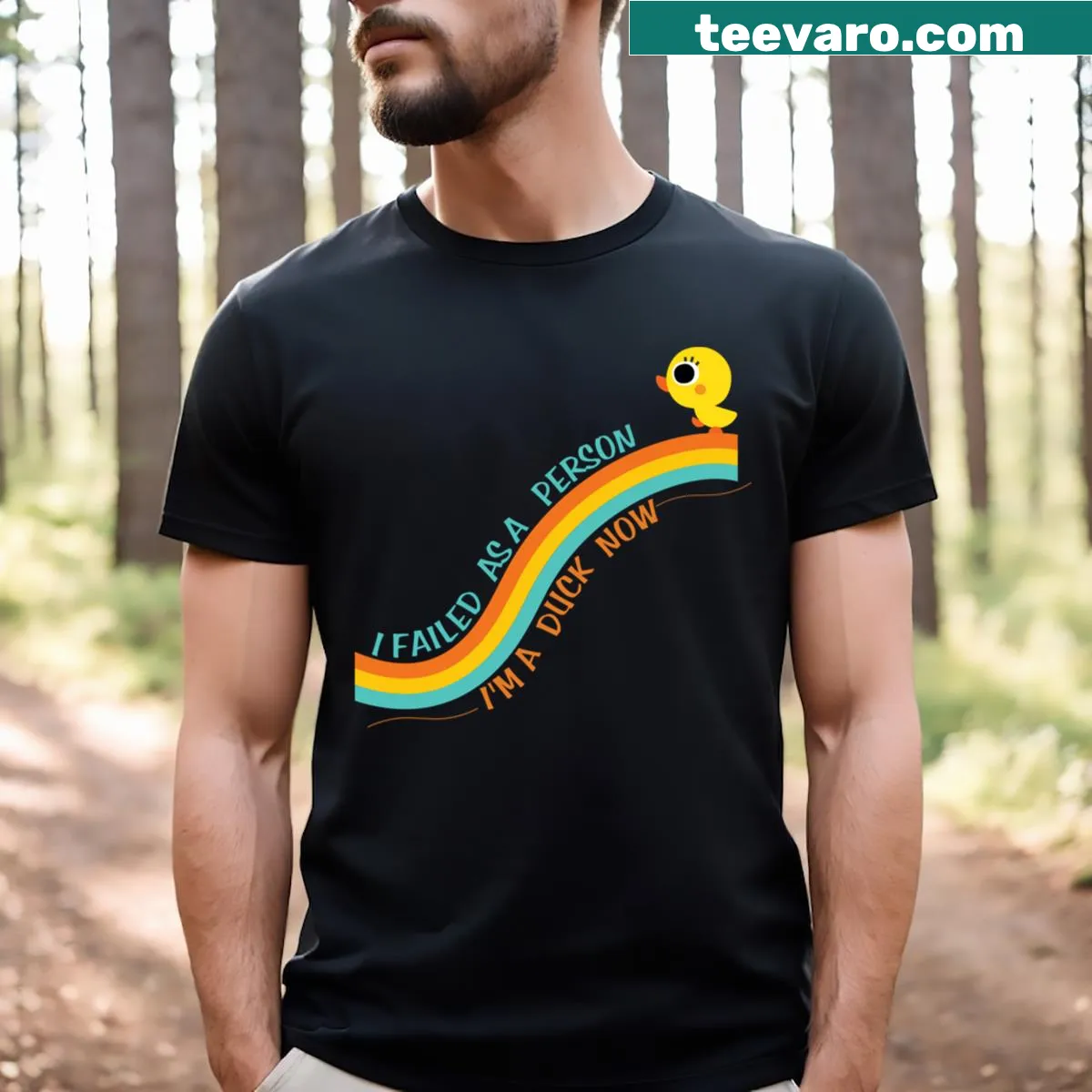 Funny duck-themed t-shirt with a humorous saying about self-reflection — on a men's t-shirt
