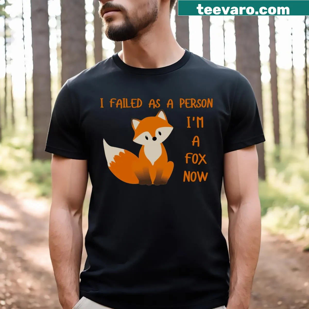 Funny fox-themed t-shirt with a humorous saying about self-identity — on a men's t-shirt