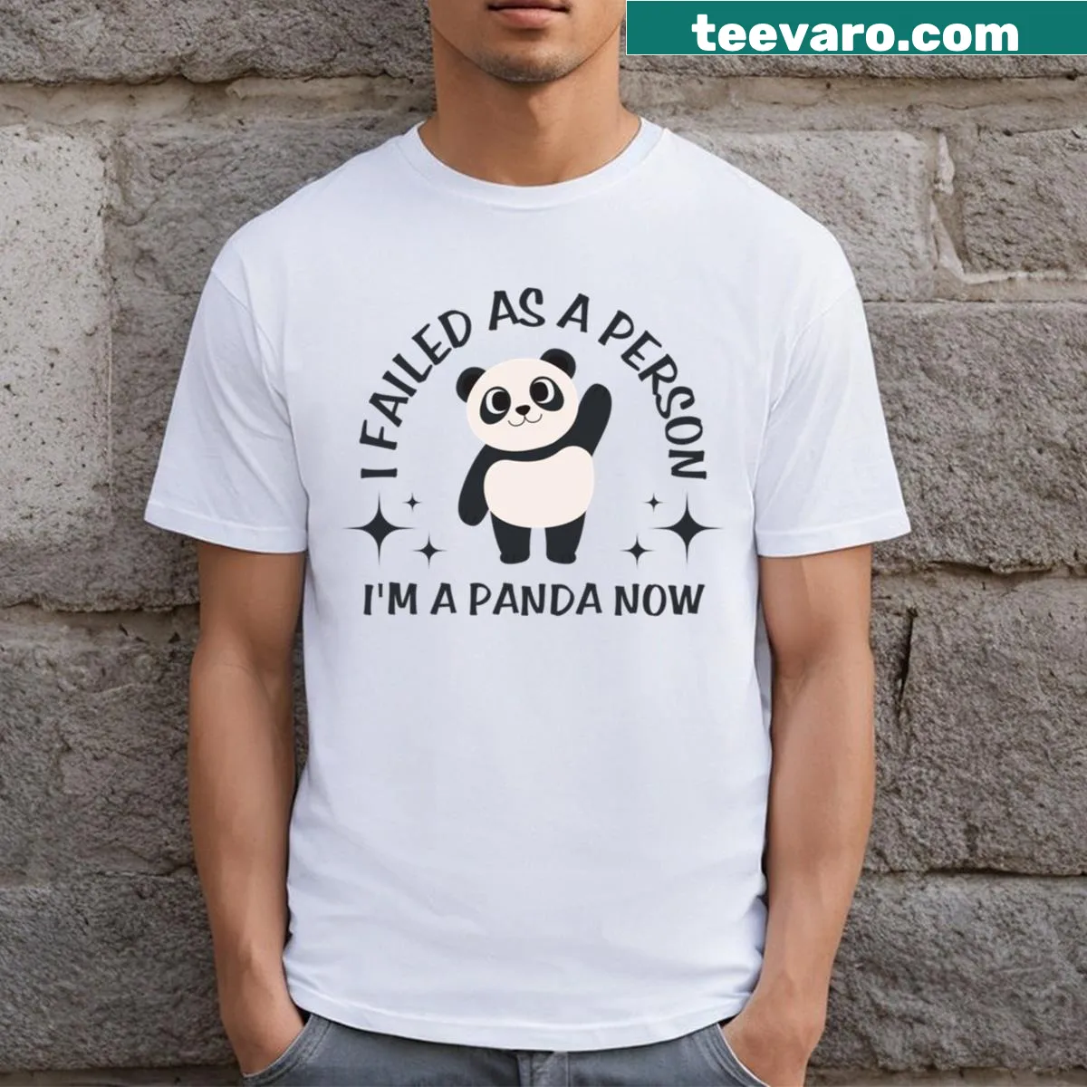 Funny panda-themed t-shirt featuring a humorous self-reflection phrase — on a men's t-shirt