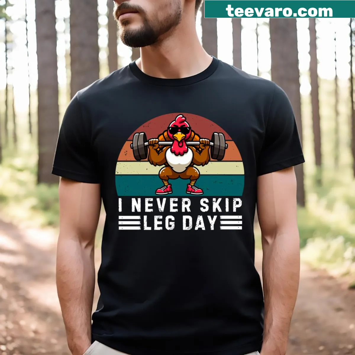 Funny vintage turkey and leg day workout t-shirt — on a men's t-shirt