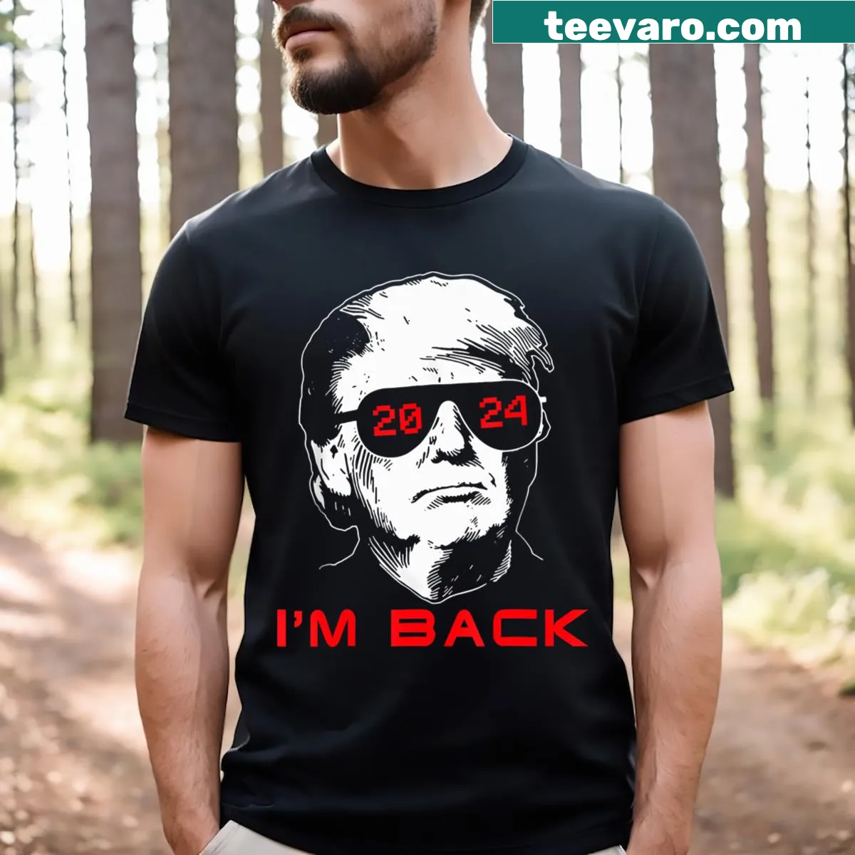 Patriotic T-shirt with Trump 2024 slogan — on a men's t-shirt