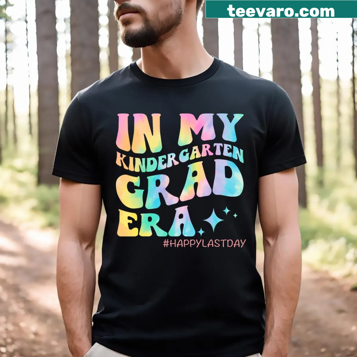 T-shirt celebrating kindergarten graduation with playful graphics — on a men's t-shirt