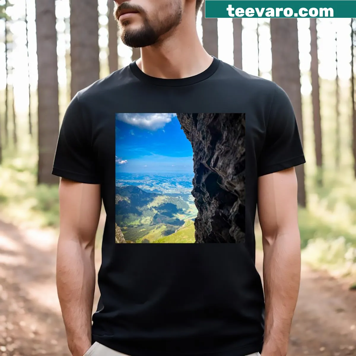 Illustrated Alps mountain t-shirt design — on a men's t-shirt