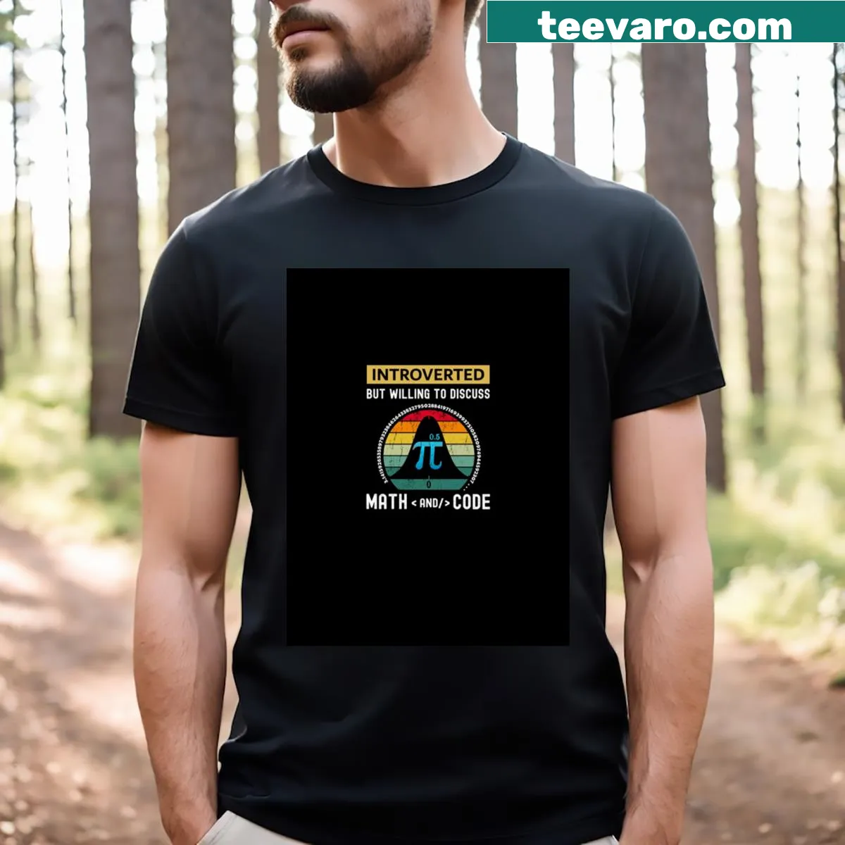 Funny typography T-shirt for introverted math teachers about discussing math and code. — on a men's t-shirt