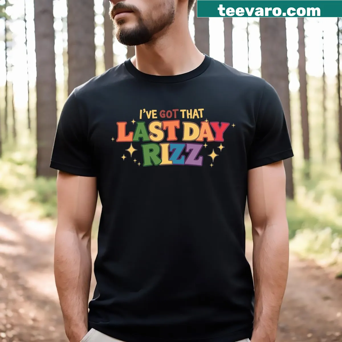 Playful t-shirt for the last day of school with fun text — on a men's t-shirt