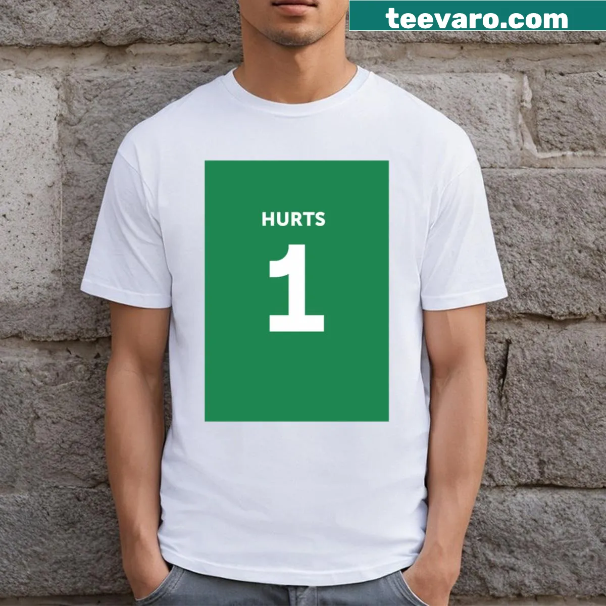 Jalen Hurts t-shirt with bold name design — on a men's t-shirt