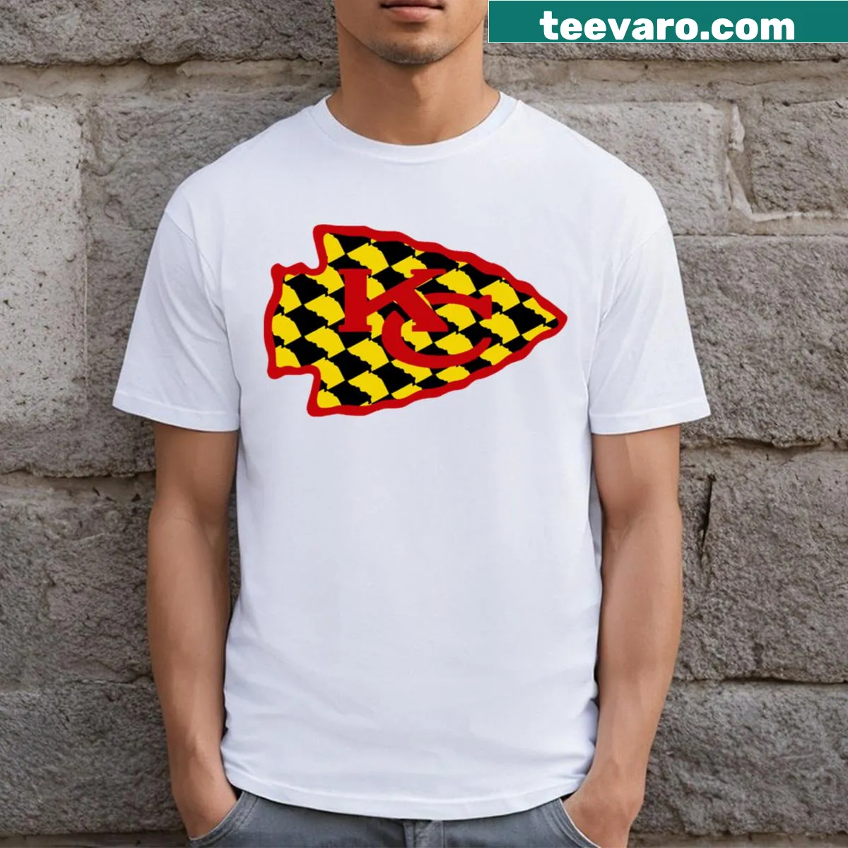 T-shirt featuring Kansas City Chiefs logo — on a men's t-shirt