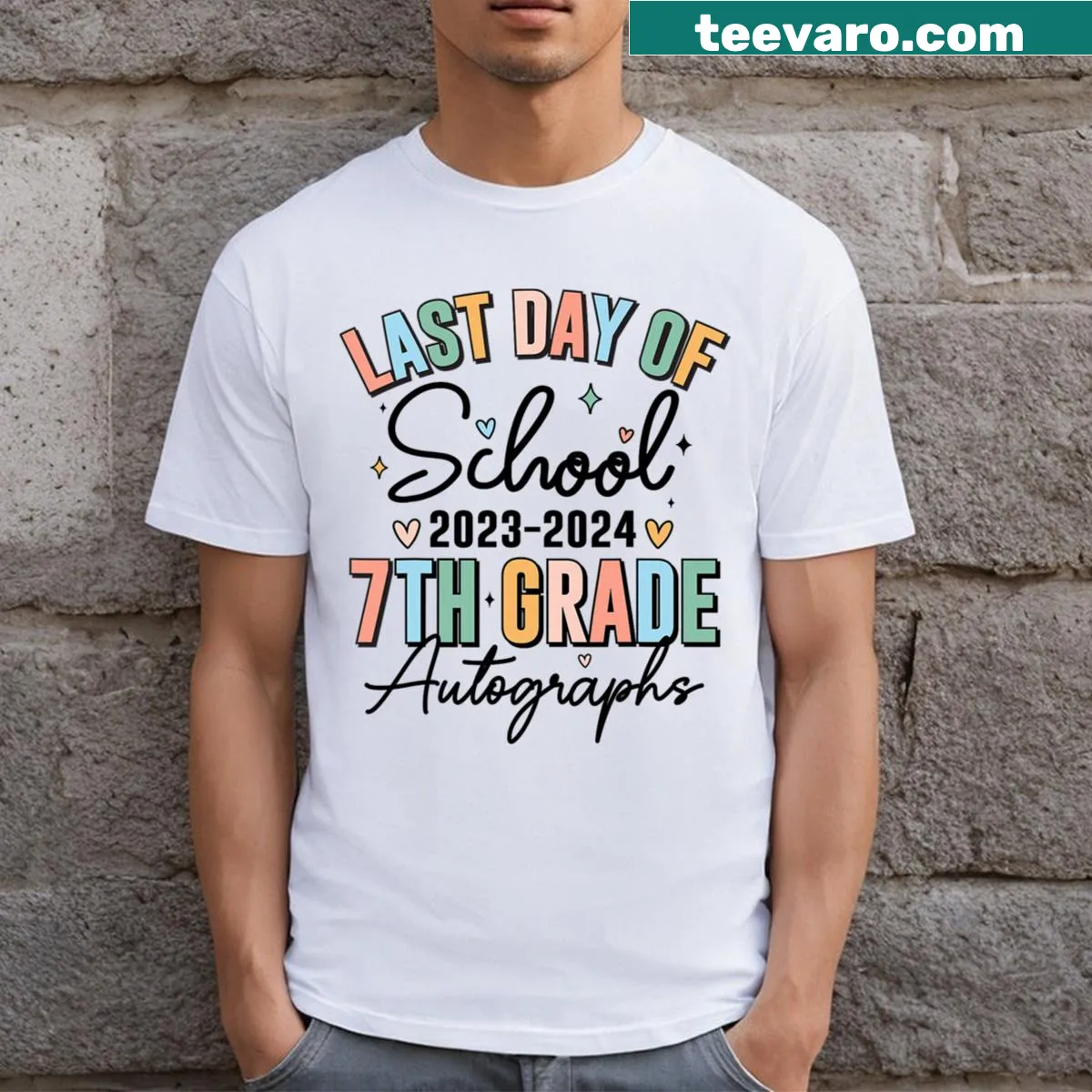 Graduation t-shirt for 7th grade featuring a design for autographs — on a men's t-shirt