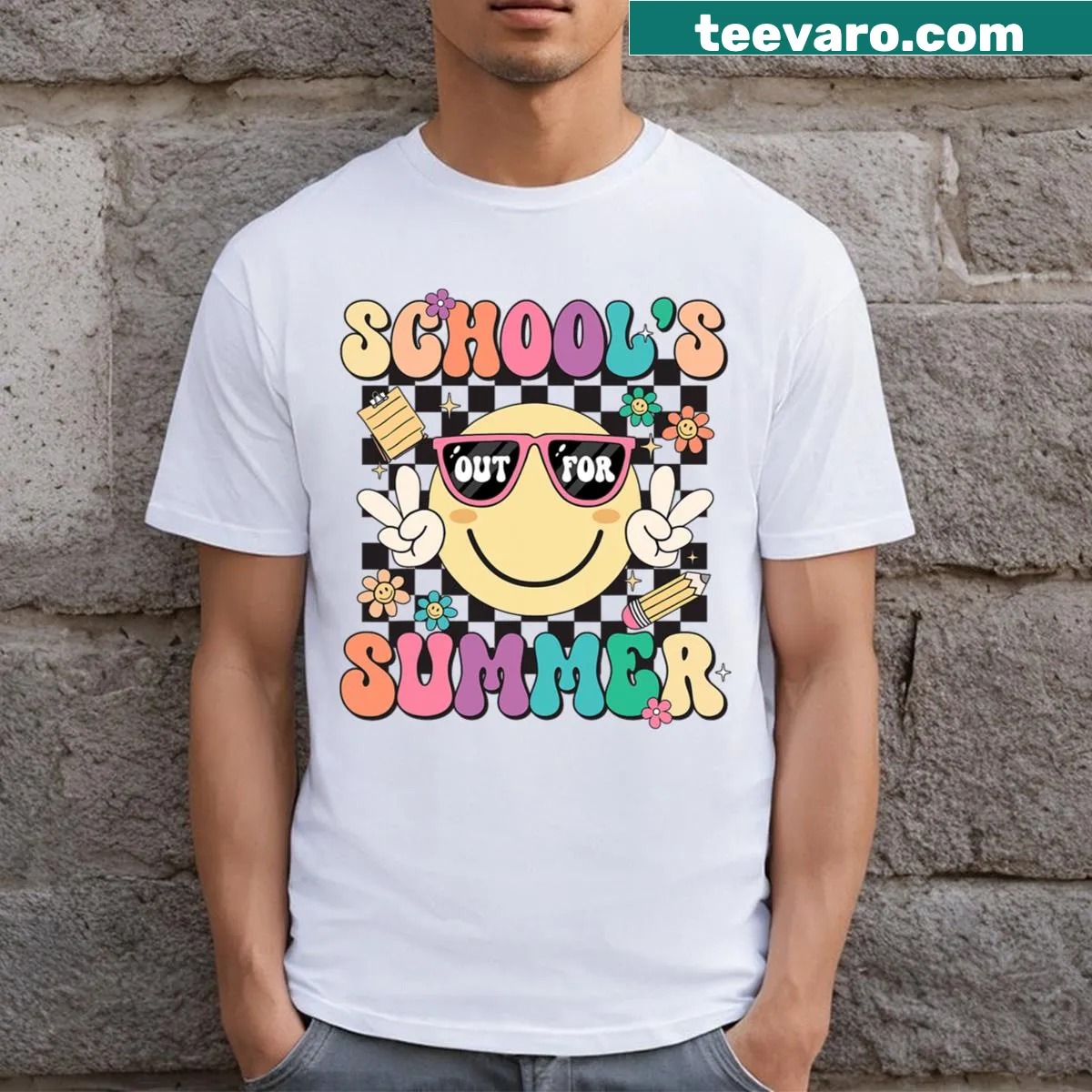 Retro t-shirt celebrating the last day of school and summer break — on a men's t-shirt
