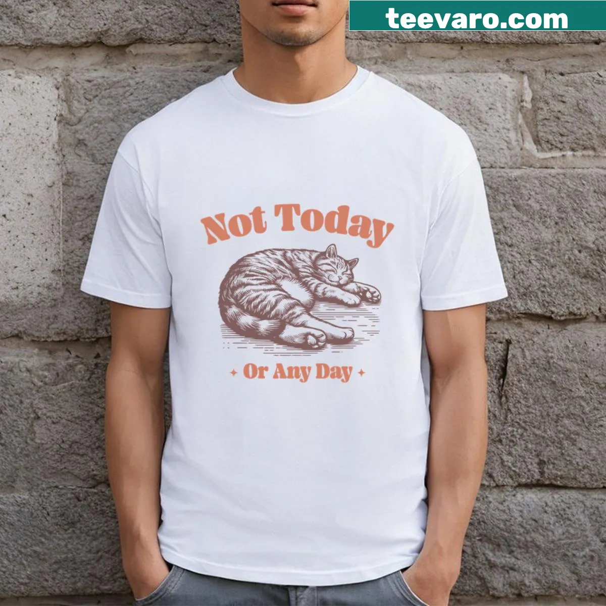 T-shirt with a playful phrase celebrating lazy cats — on a men's t-shirt