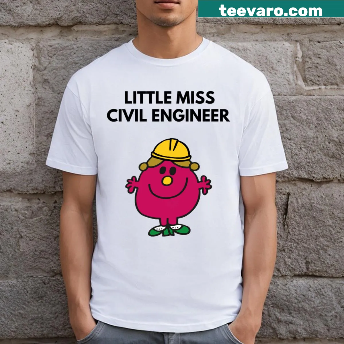 Illustration of 'Little Miss Civil Engineer' on a t-shirt. — on a men's t-shirt