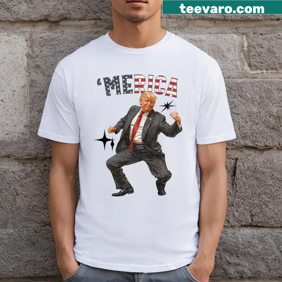 Happy 4th Of July shirt with American flag design — on a men's t-shirt
