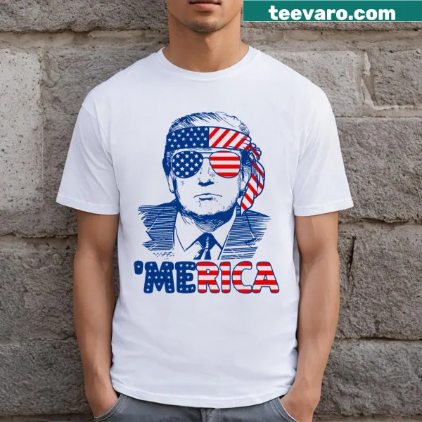 4th of July T-shirt featuring Trump and American flag design