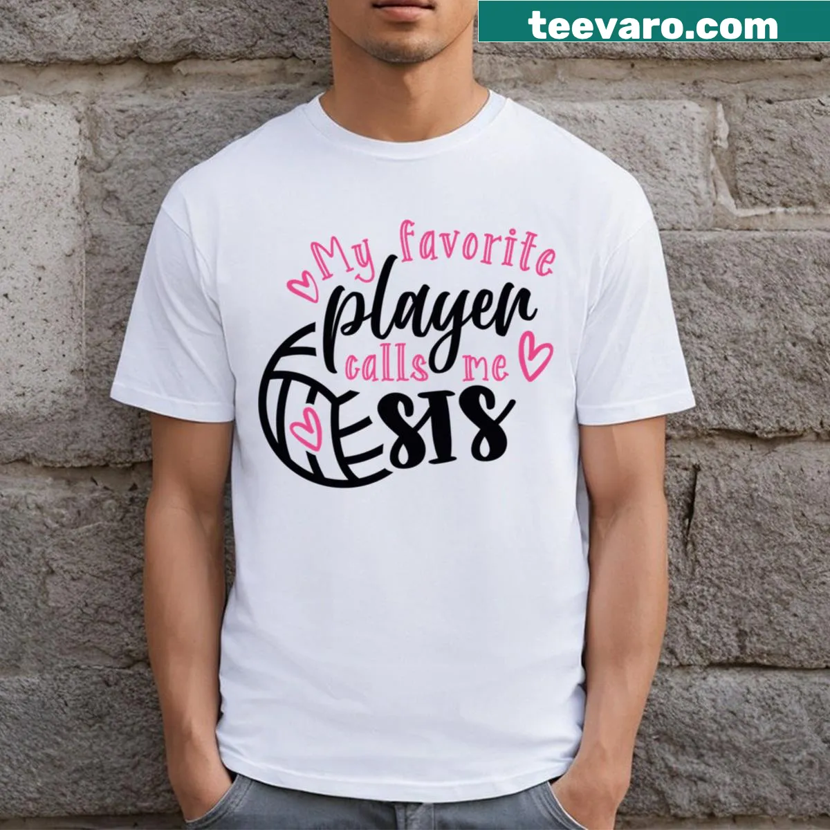 Sister volleyball supporter graphic on a playful t-shirt — on a men's t-shirt