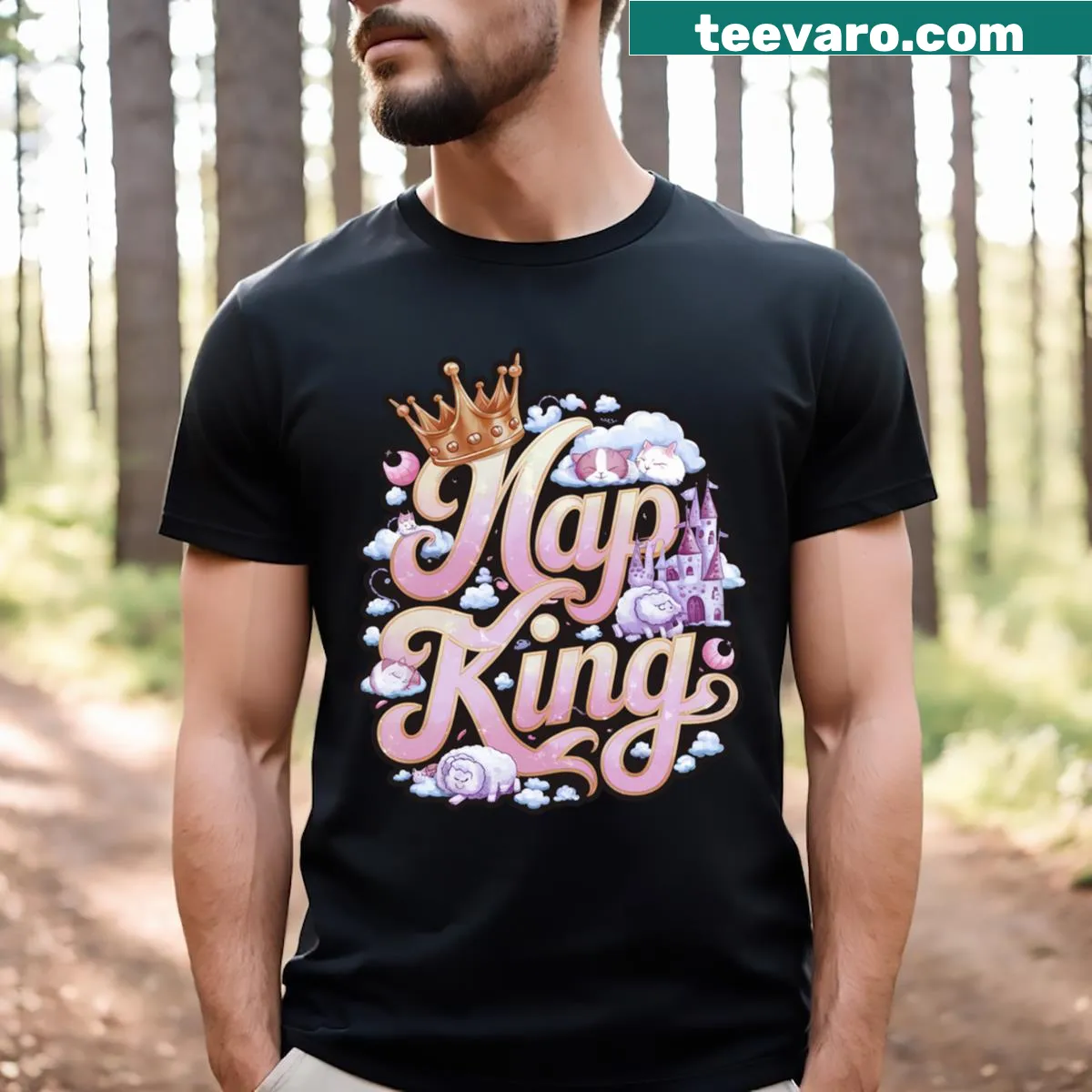 Cute girl's T-shirt with 'Nap King' text design — on a men's t-shirt