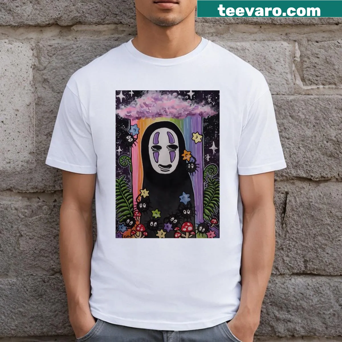 Abstract typography T-shirt with 'No Face' design — on a men's t-shirt