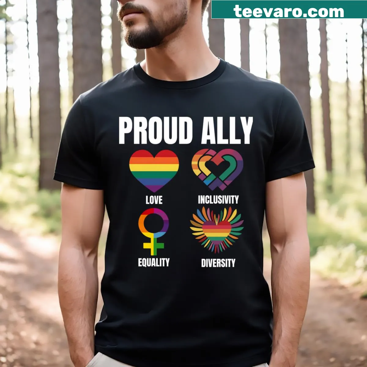 Funny T-shirt with text promoting allyship and inclusivity — on a men's t-shirt