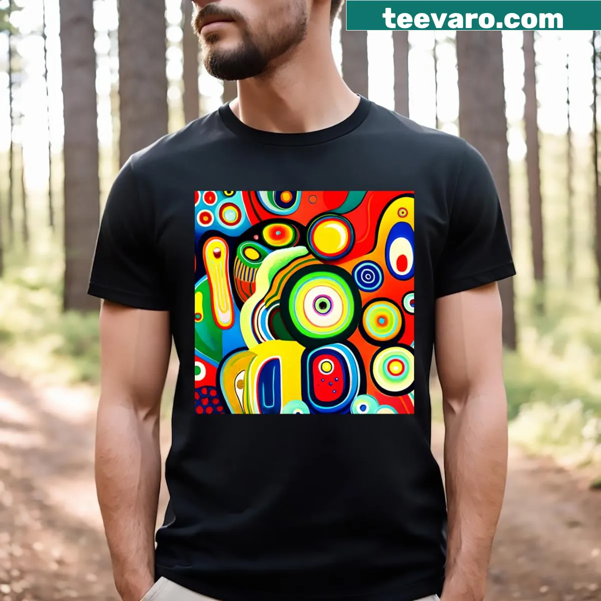 Retro abstract design T-shirt with fun shapes and patterns — on a men's t-shirt