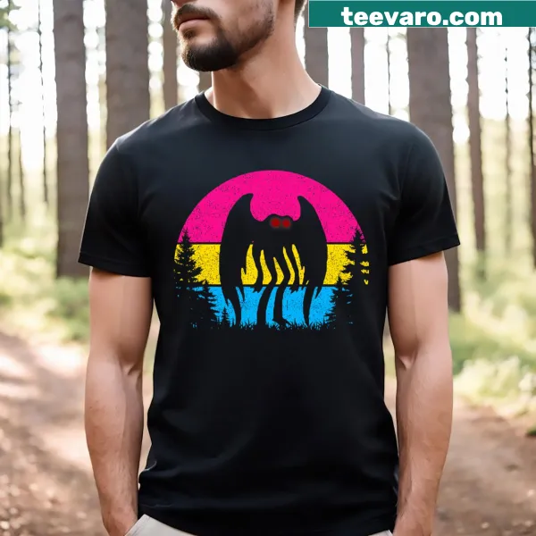 T-shirt featuring Mothman design and pansexual pride elements