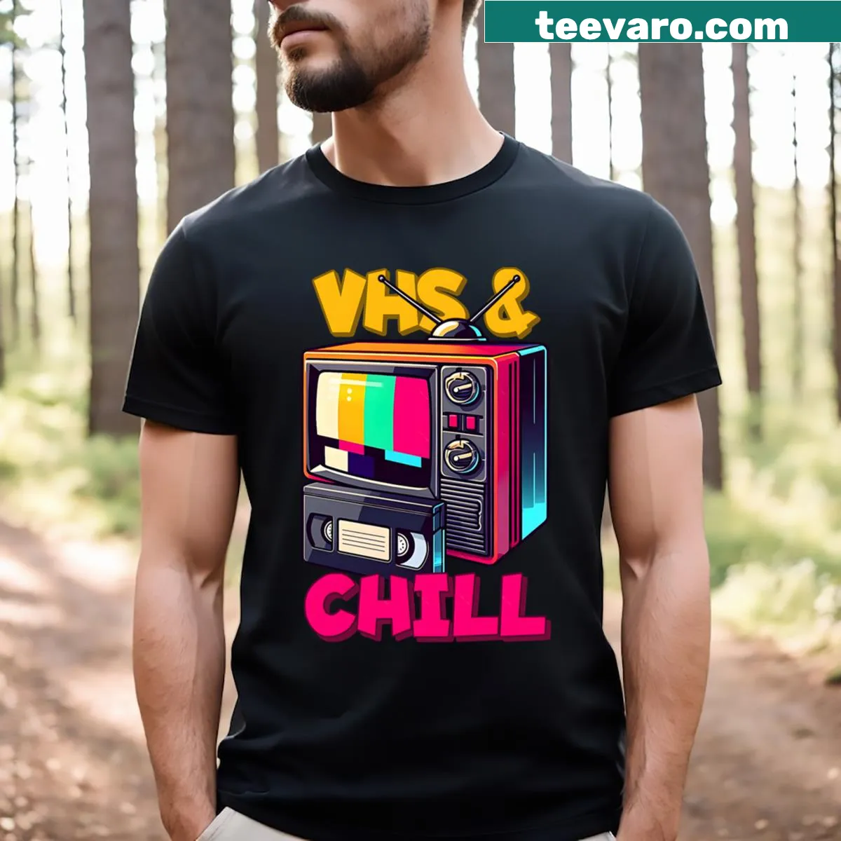 Nostalgic VHS design T-shirt with chill vibe for Gen X and millennials — on a men's t-shirt