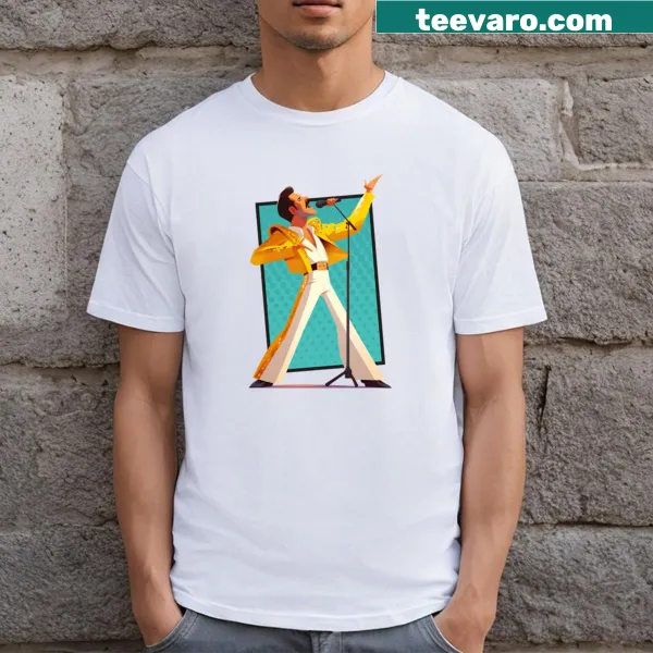 Comic book style graphic t-shirt featuring a rock legend illustration