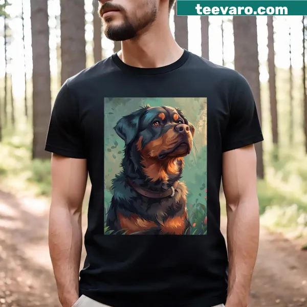 Illustration of a smiling Rottweiler on an active t-shirt