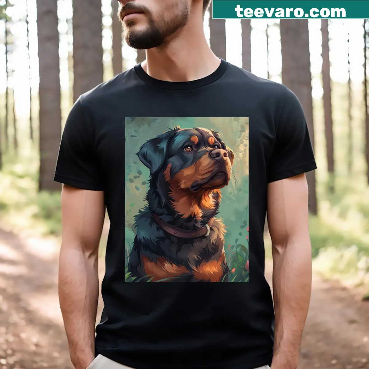 Illustration of a smiling Rottweiler on an active t-shirt — on a men's t-shirt